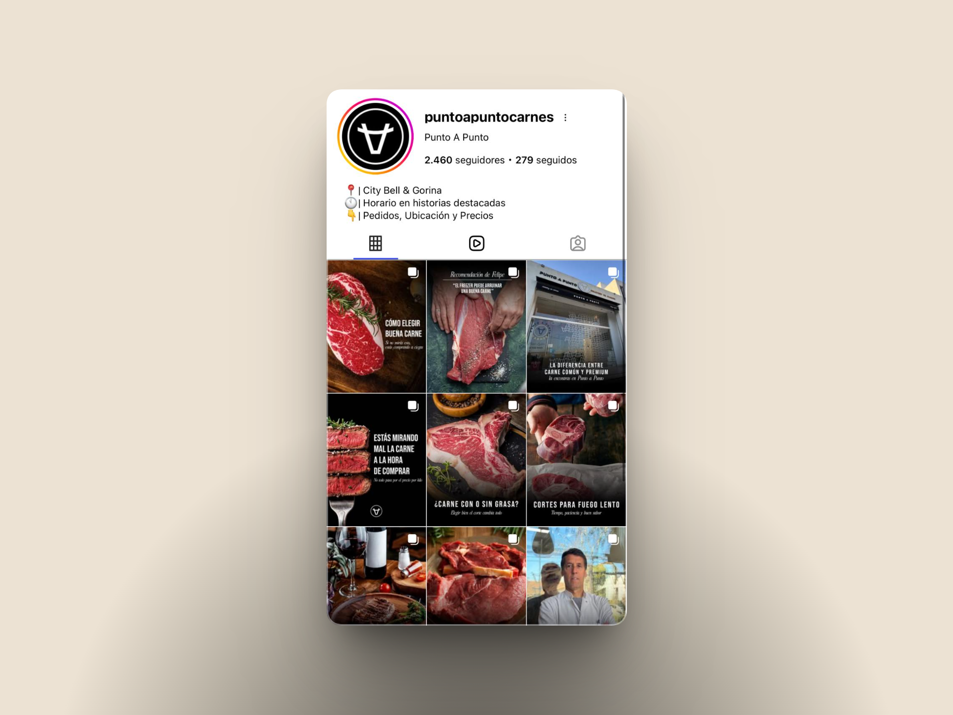Perfil de Instagram de Punto a Punto Carnes