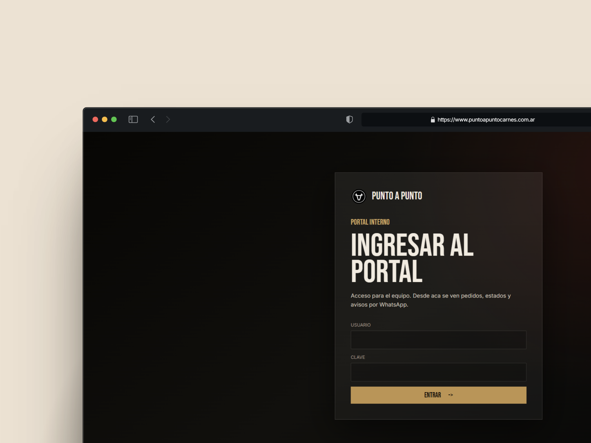 Portal interno de Punto a Punto para organizar pedidos